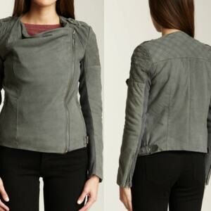 Muuba Albany Quilted Lamb Leather Biker Jacket Granite Grey Size 10